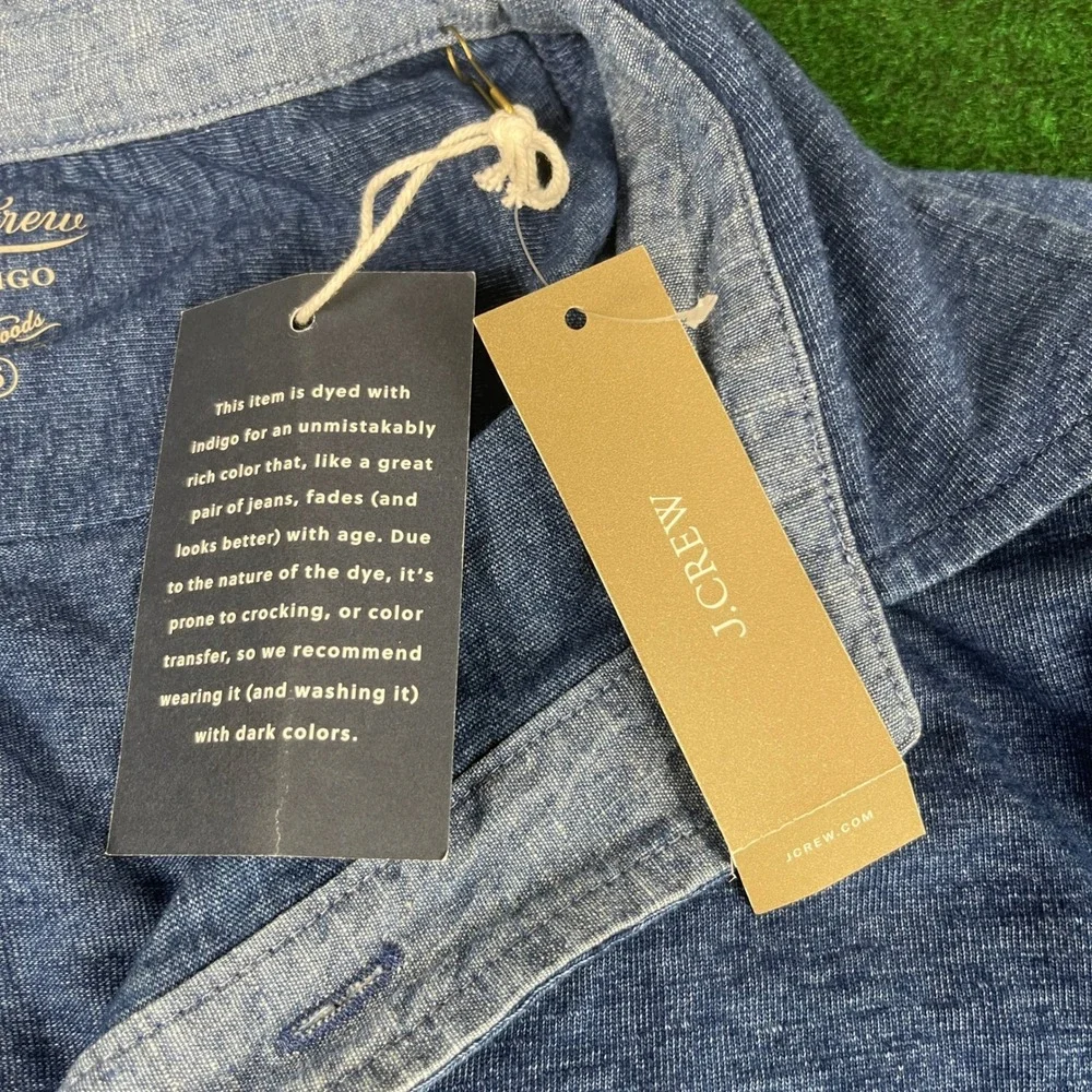 J. Crew Indigo Knit Goods Chambray Colorblock Button Down Shirt Size S‎